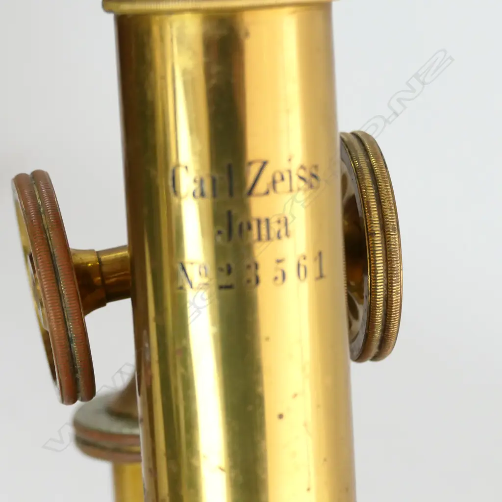 CARL ZEISS, JENA, No.23561 BRASS COMPOUND MONOCULAR MICROSCOPE IN MAHOG BOX. Image 1++